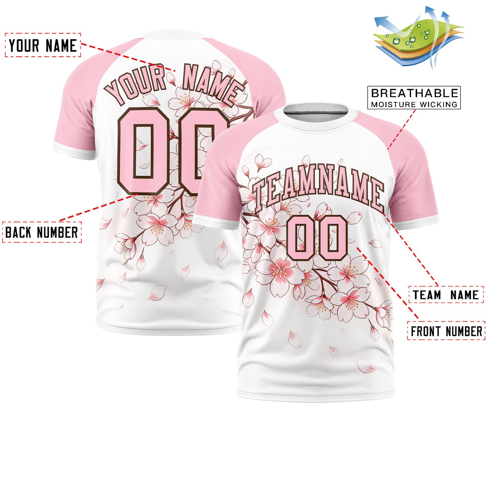 Custom White Light Pink Light Brown Cherry Blossoms Personalization Moisture-Wicking T-shirt| KXKSHOP