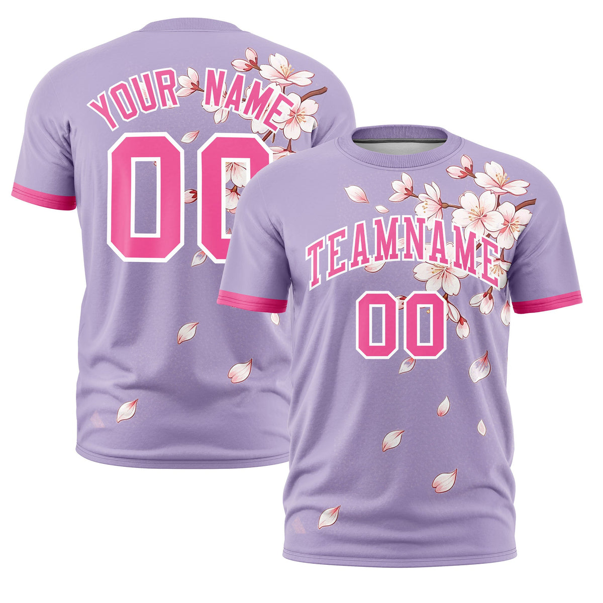 Custom Light Purple Pink White Cherry Blossoms Personalization Stretch Fabric T-shirt| KXKSHOP
