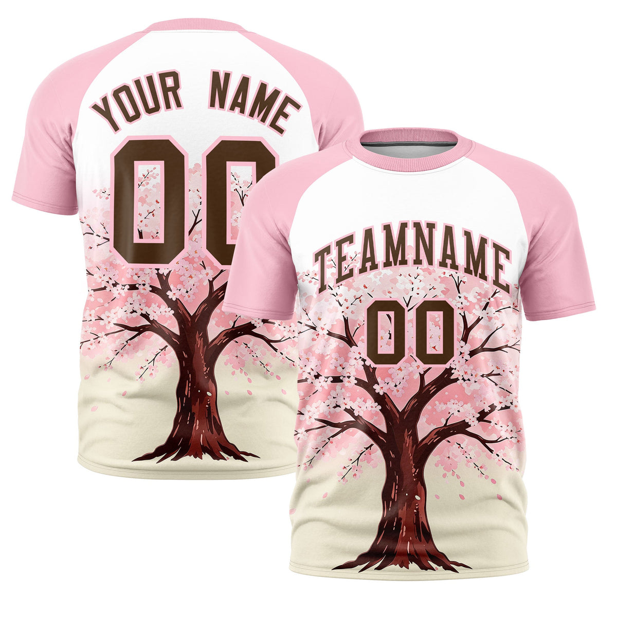 Custom White Light Pink Light Khaki Cherry Blossoms Personalization Stretch Fabric T-shirt| KXKSHOP