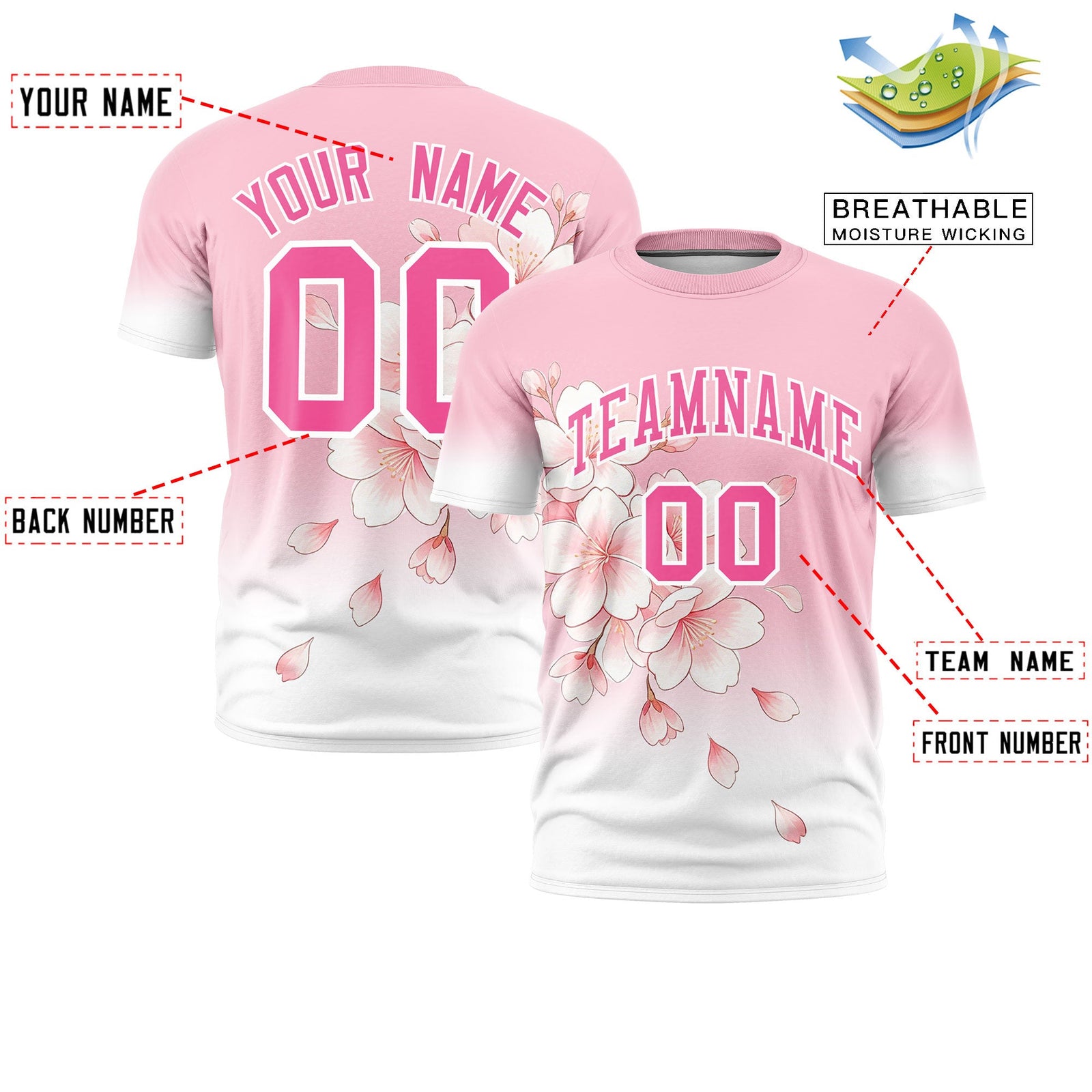Custom Light Pink White Pink Cherry Blossoms Personalization Stretch Fabric T-shirt| KXKSHOP