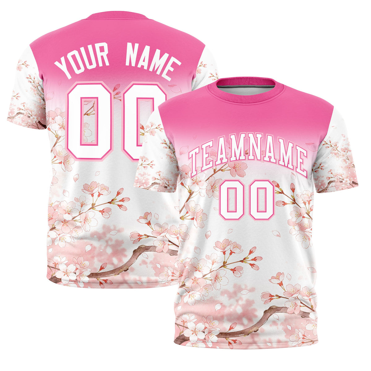Custom Pink White Light Pink Cherry Blossoms Personalization Stretch Fabric T-shirt| KXKSHOP