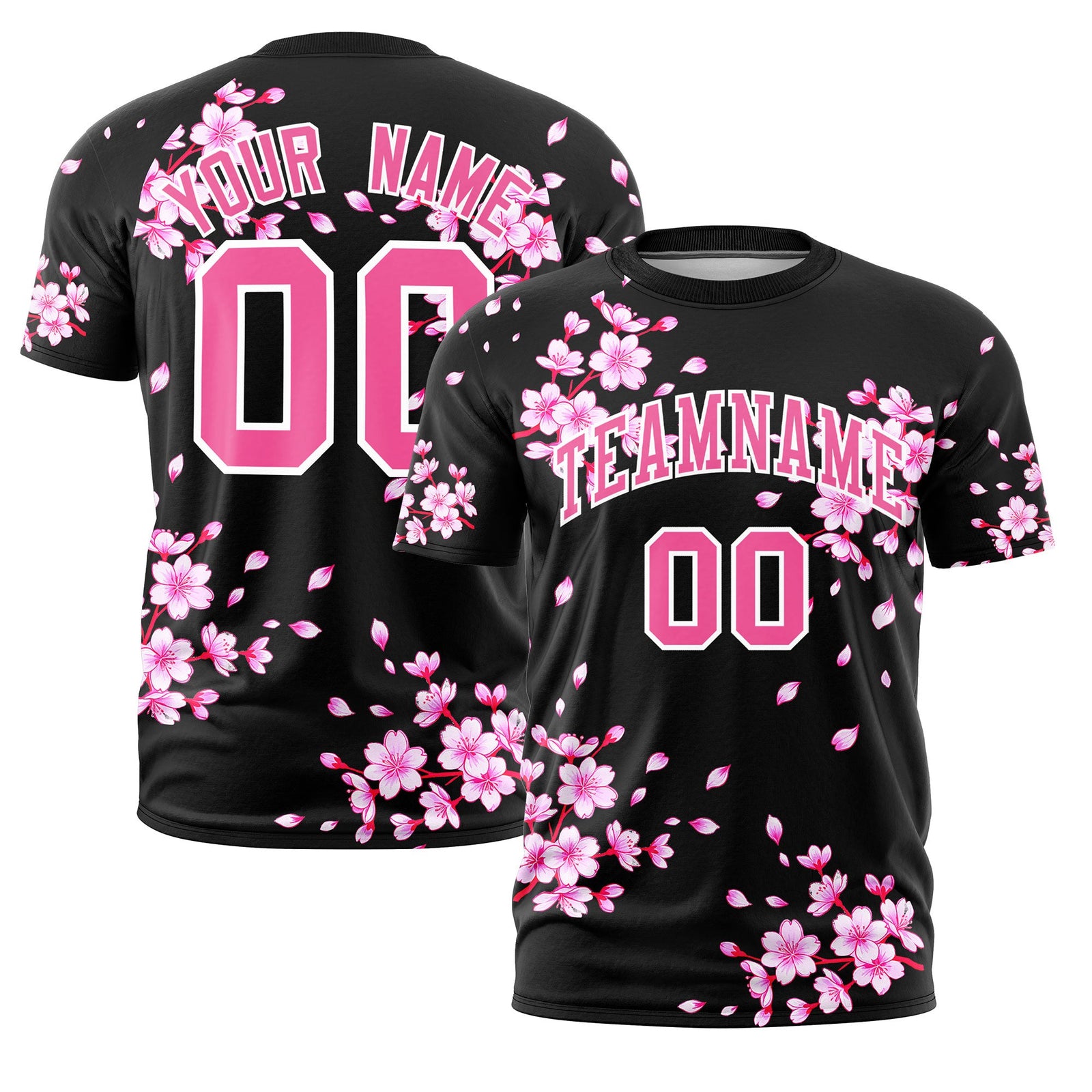 Custom Black Pink White Cherry Blossoms Personalization Moisture-Wicking T-shirt| KXKSHOP