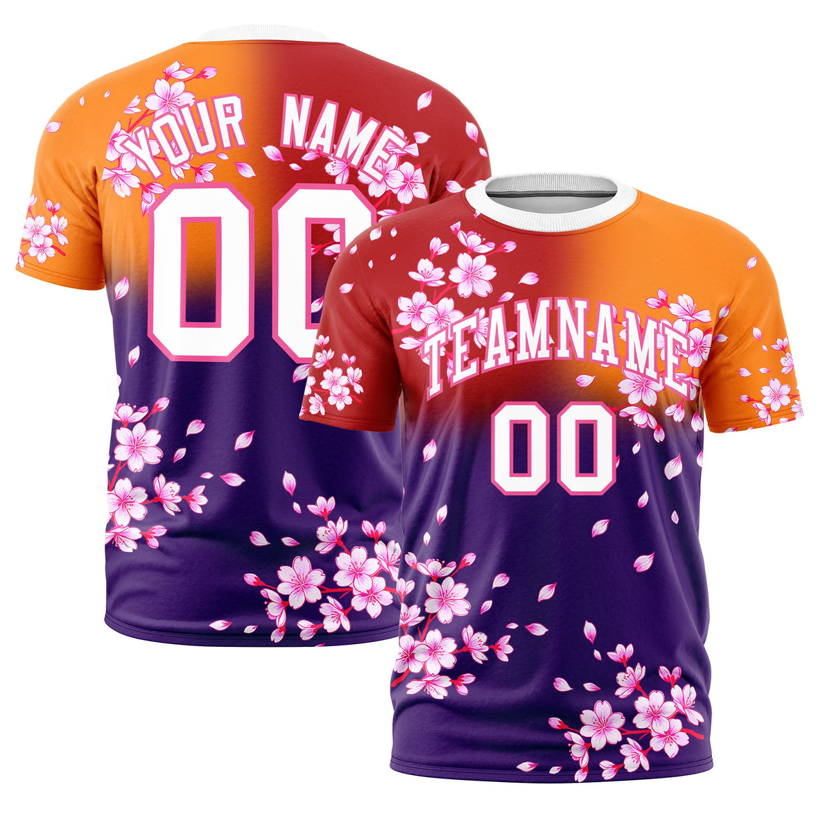 Custom Red Orange Purple Cherry Blossoms Personalization Moisture-Wicking T-shirt| KXKSHOP