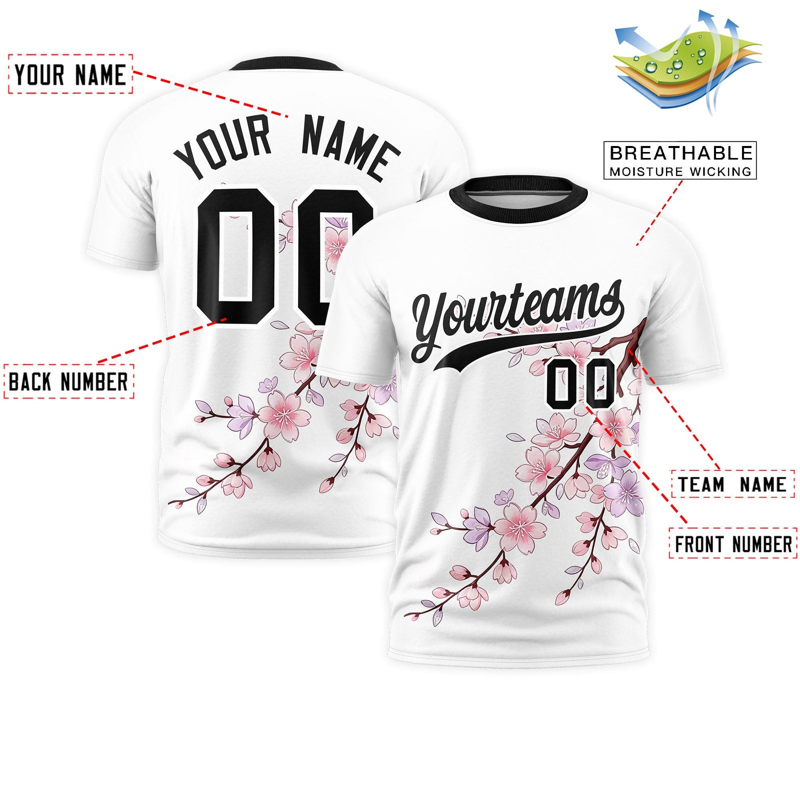 Custom White Black Cherry Blossoms Personalization Moisture-Wicking T-shirt| KXKSHOP