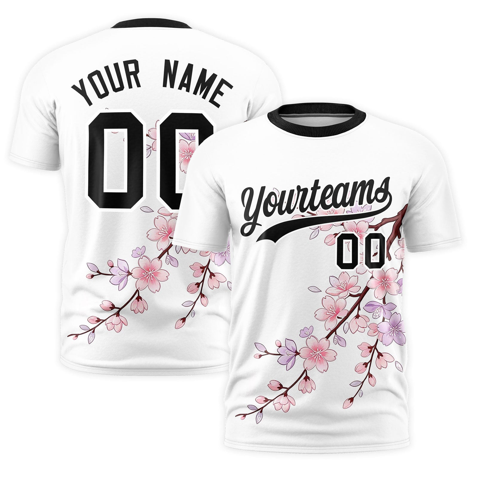 Custom White Black Cherry Blossoms Personalization Moisture-Wicking T-shirt| KXKSHOP