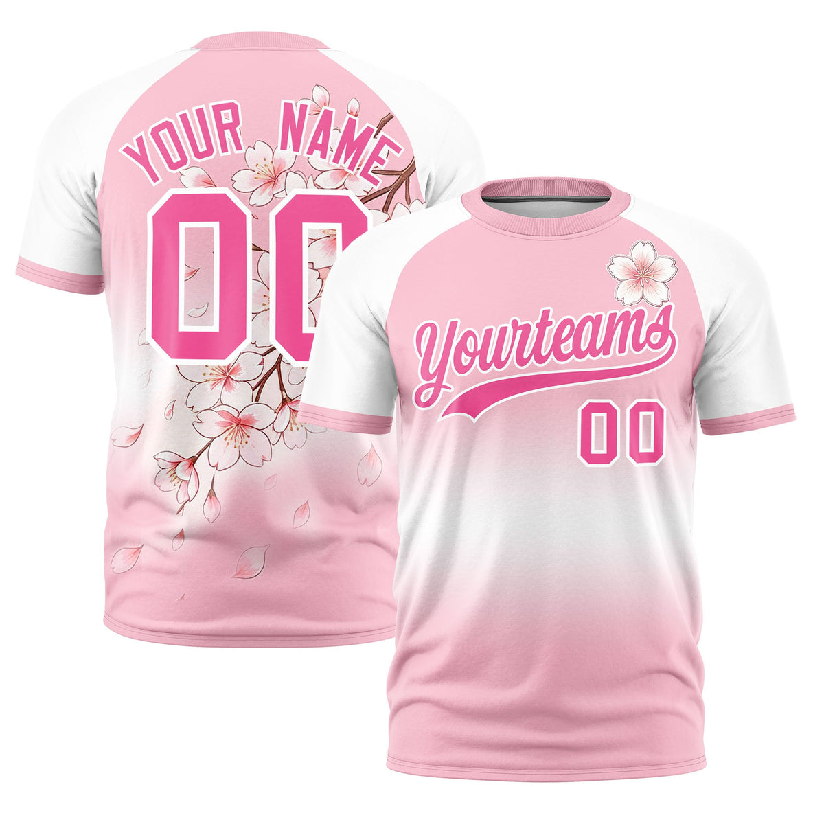 Custom Light Pink White Pink Cherry Blossoms Personalization Stretch Fabric T-shirt| KXKSHOP