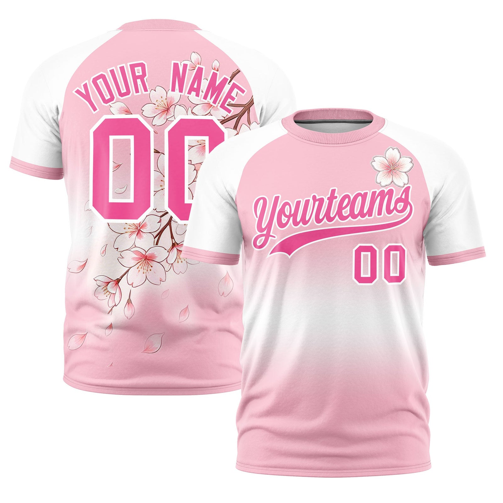 Custom Light Pink White Pink Cherry Blossoms Personalization Stretch Fabric T-shirt| KXKSHOP