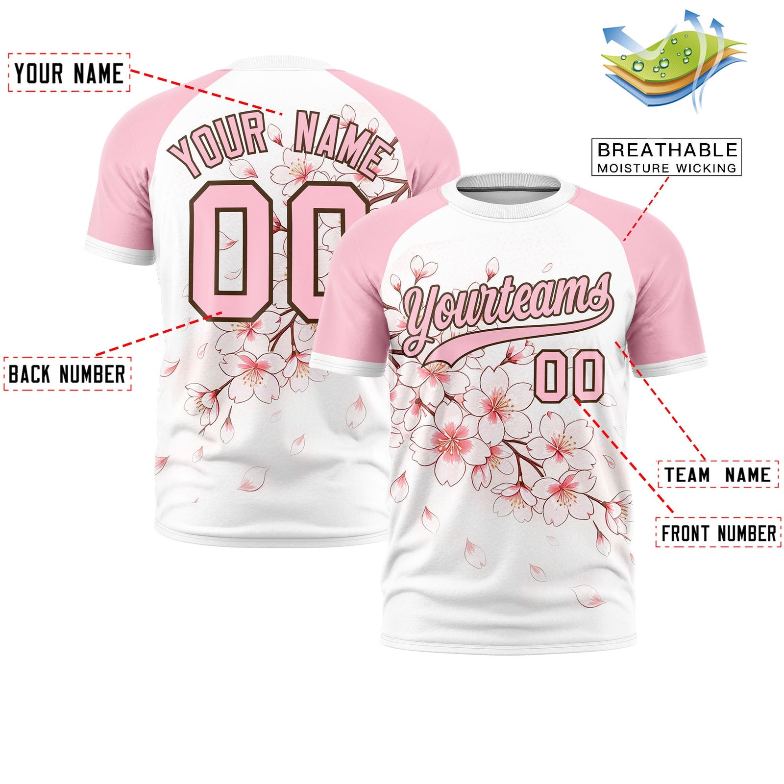 Custom White Light Pink Light Brown Cherry Blossoms Personalization Moisture-Wicking T-shirt| KXKSHOP