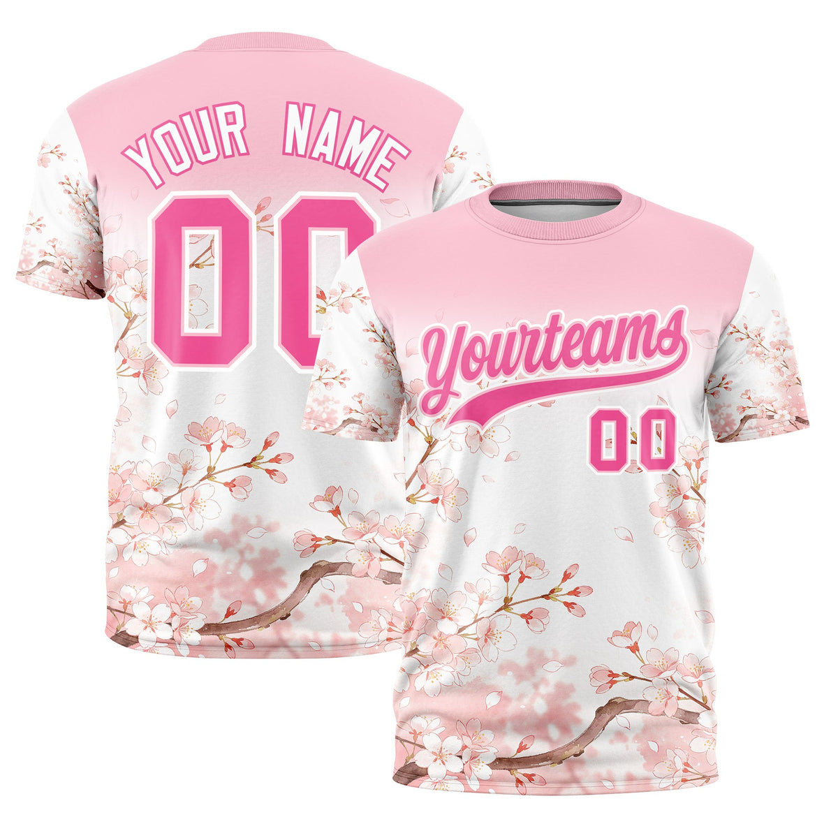 Custom Light Pink White Pink Cherry Blossoms Personalization Moisture-Wicking T-shirt| KXKSHOP
