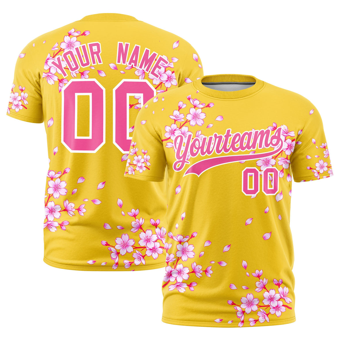 Custom Gold Pink White Cherry Blossoms Personalization Moisture-Wicking T-shirt| KXKSHOP