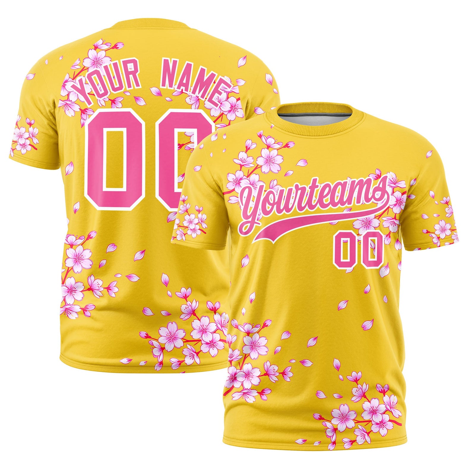 Custom Gold Pink White Cherry Blossoms Personalization Moisture-Wicking T-shirt| KXKSHOP
