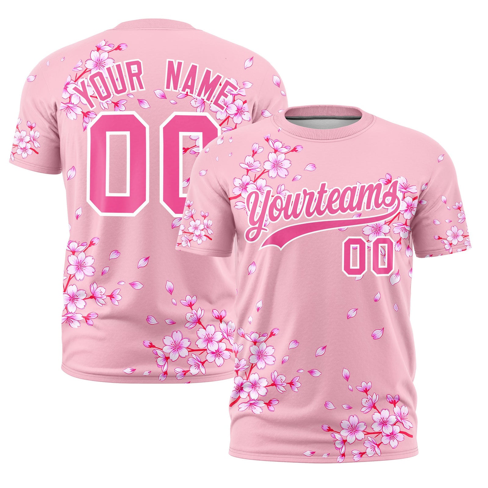 Custom Light Pink Pink White Cherry Blossoms Personalization Stretch Fabric T-shirt| KXKSHOP
