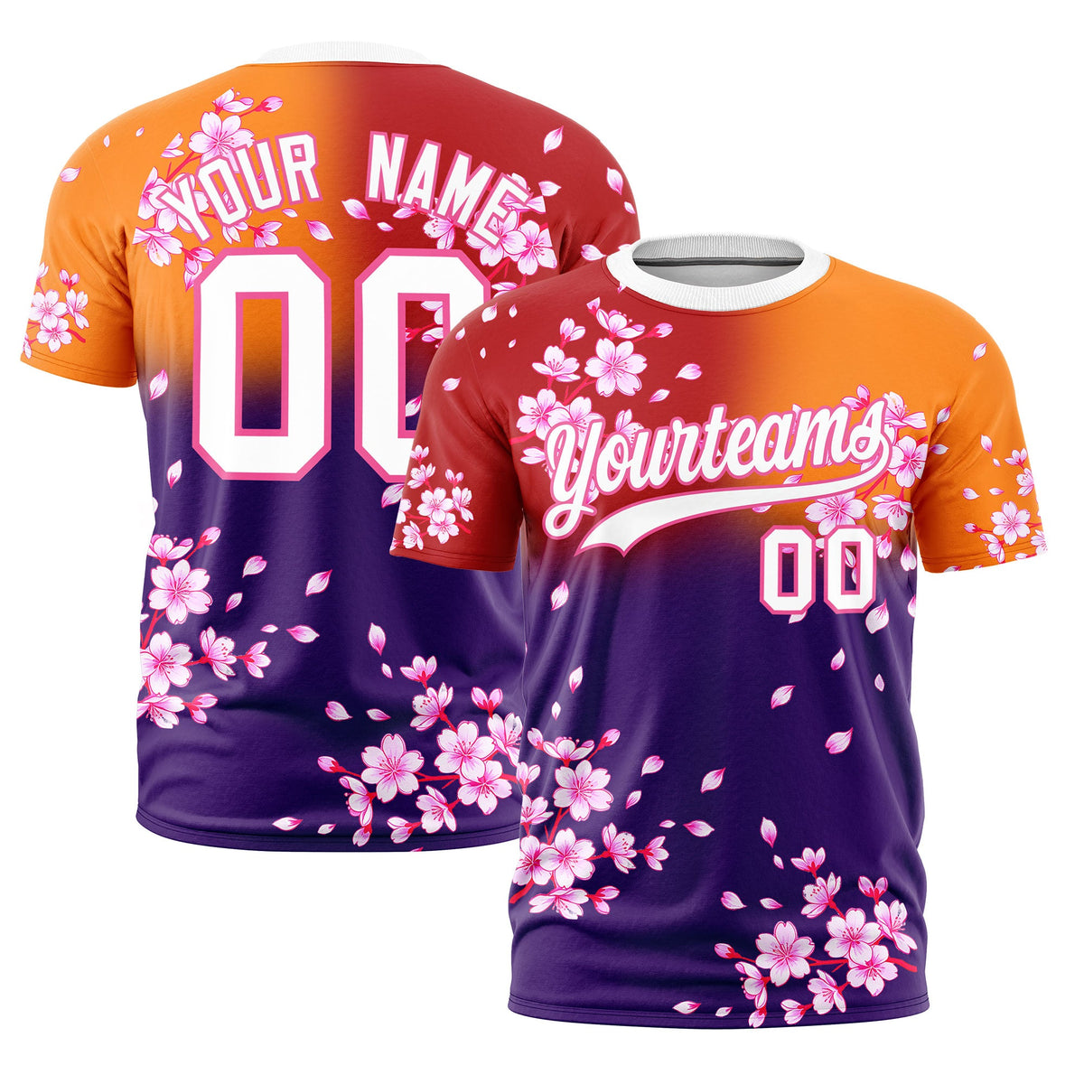 Custom Red Orange Purple Cherry Blossoms Personalization Moisture-Wicking T-shirt| KXKSHOP