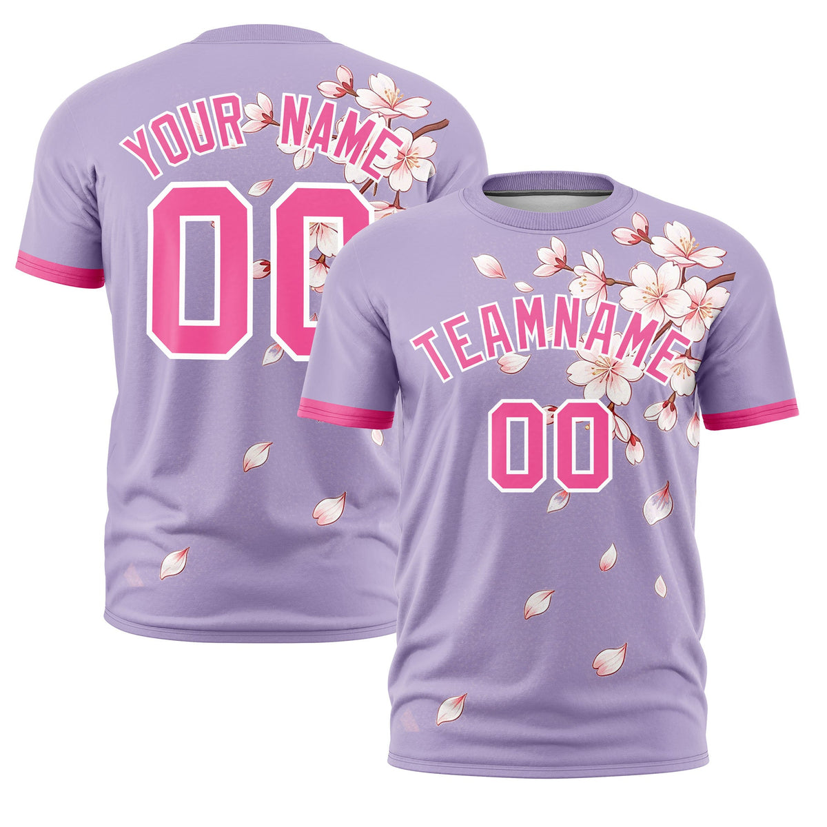 Custom Light Purple Pink White Cherry Blossoms Personalization Stretch Fabric T-shirt| KXKSHOP