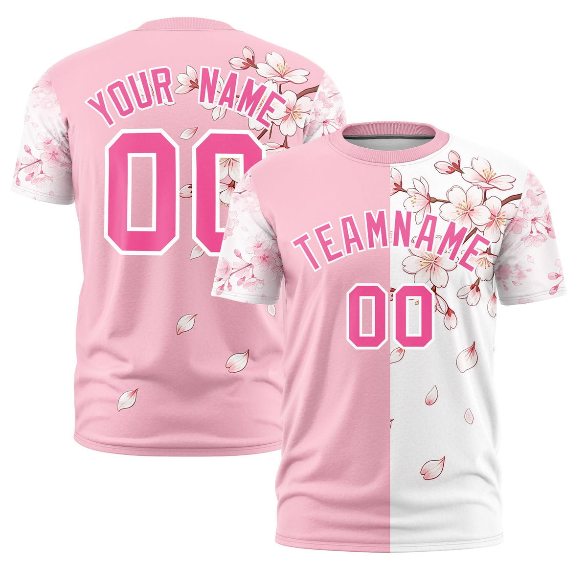 Custom Light Pink White Pink Cherry Blossoms Personalization Moisture-Wicking T-shirt| KXKSHOP