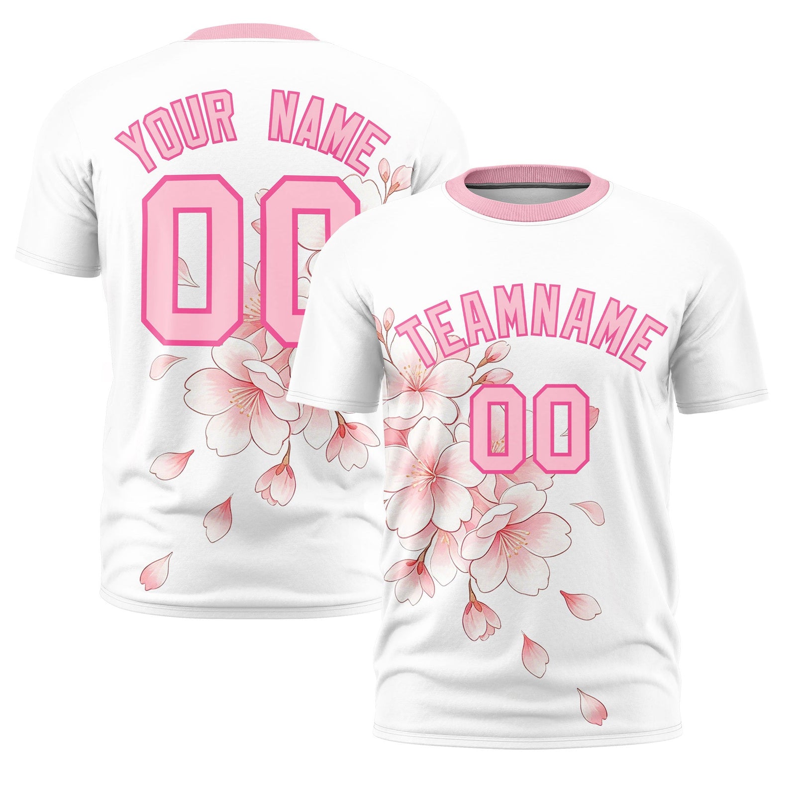 Custom White Light Pink Pink Cherry Blossoms Personalization Moisture-Wicking T-shirt| KXKSHOP