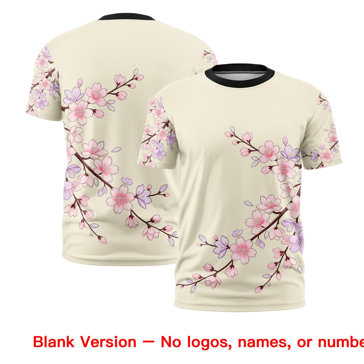 Custom Light Khaki Light Pink Black Cherry Blossoms Personalization Stretch Fabric T-shirt| KXKSHOP