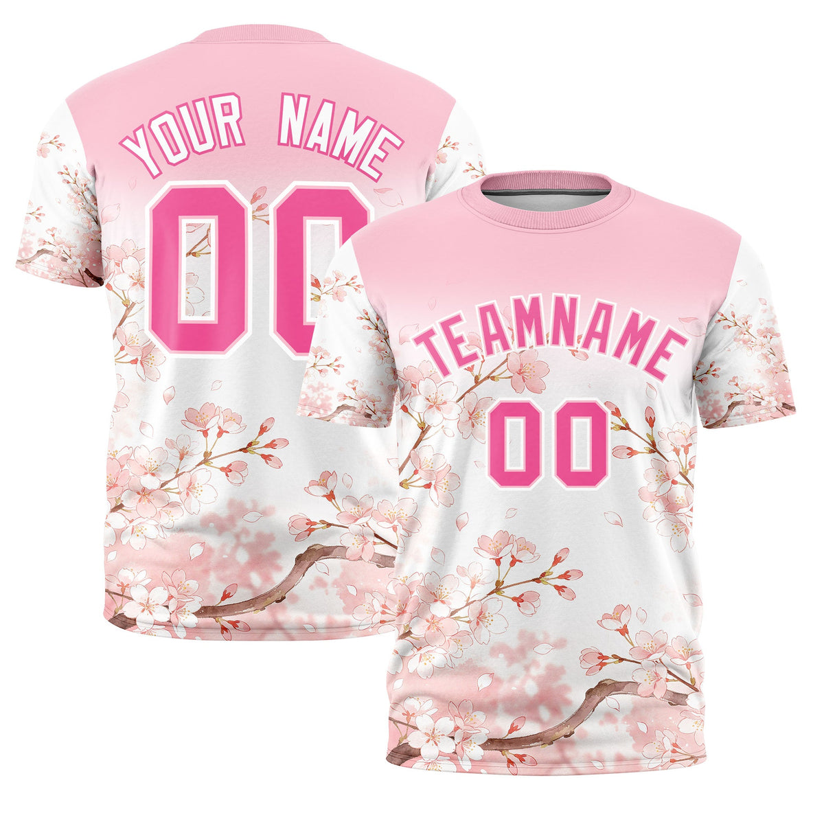 Custom Light Pink White Pink Cherry Blossoms Personalization Moisture-Wicking T-shirt| KXKSHOP