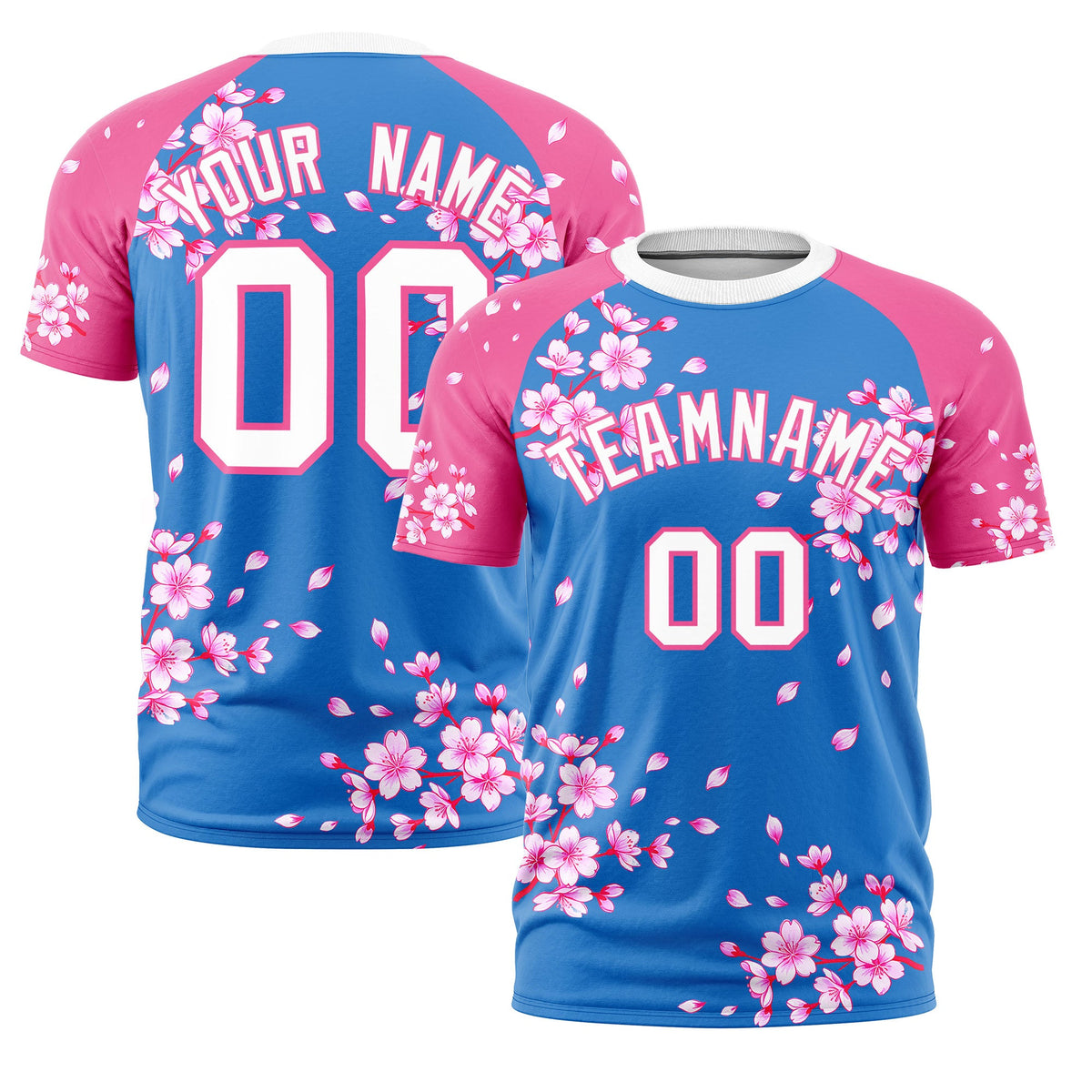 Custom Light Blue Pink White Cherry Blossoms Personalization Stretch Fabric T-shirt| KXKSHOP