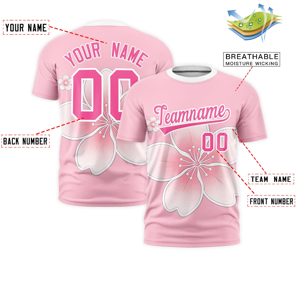 Custom Light Pink White Pink Cherry Blossoms Personalization Stretch Fabric T-shirt| KXKSHOP