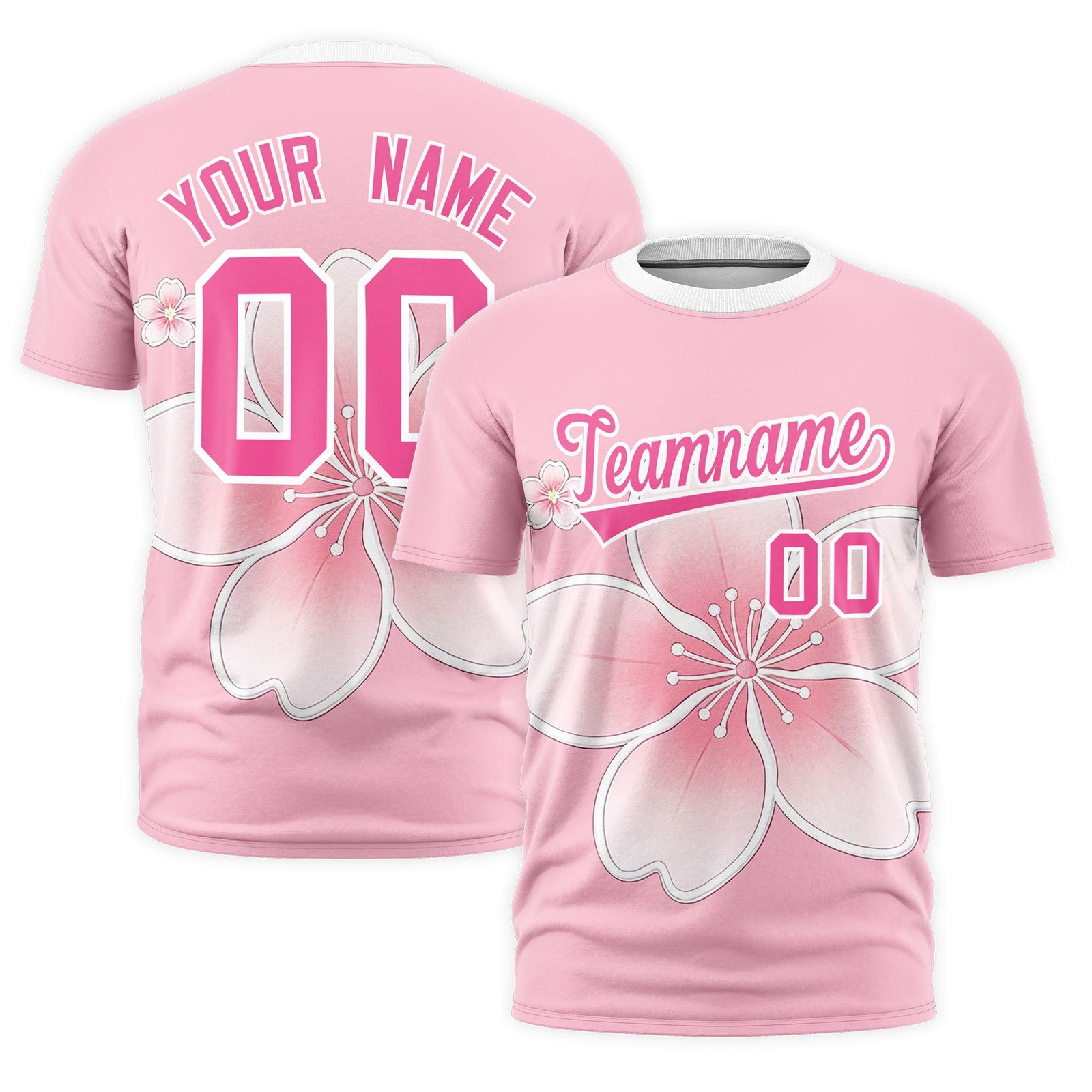 Custom Light Pink White Pink Cherry Blossoms Personalization Stretch Fabric T-shirt| KXKSHOP