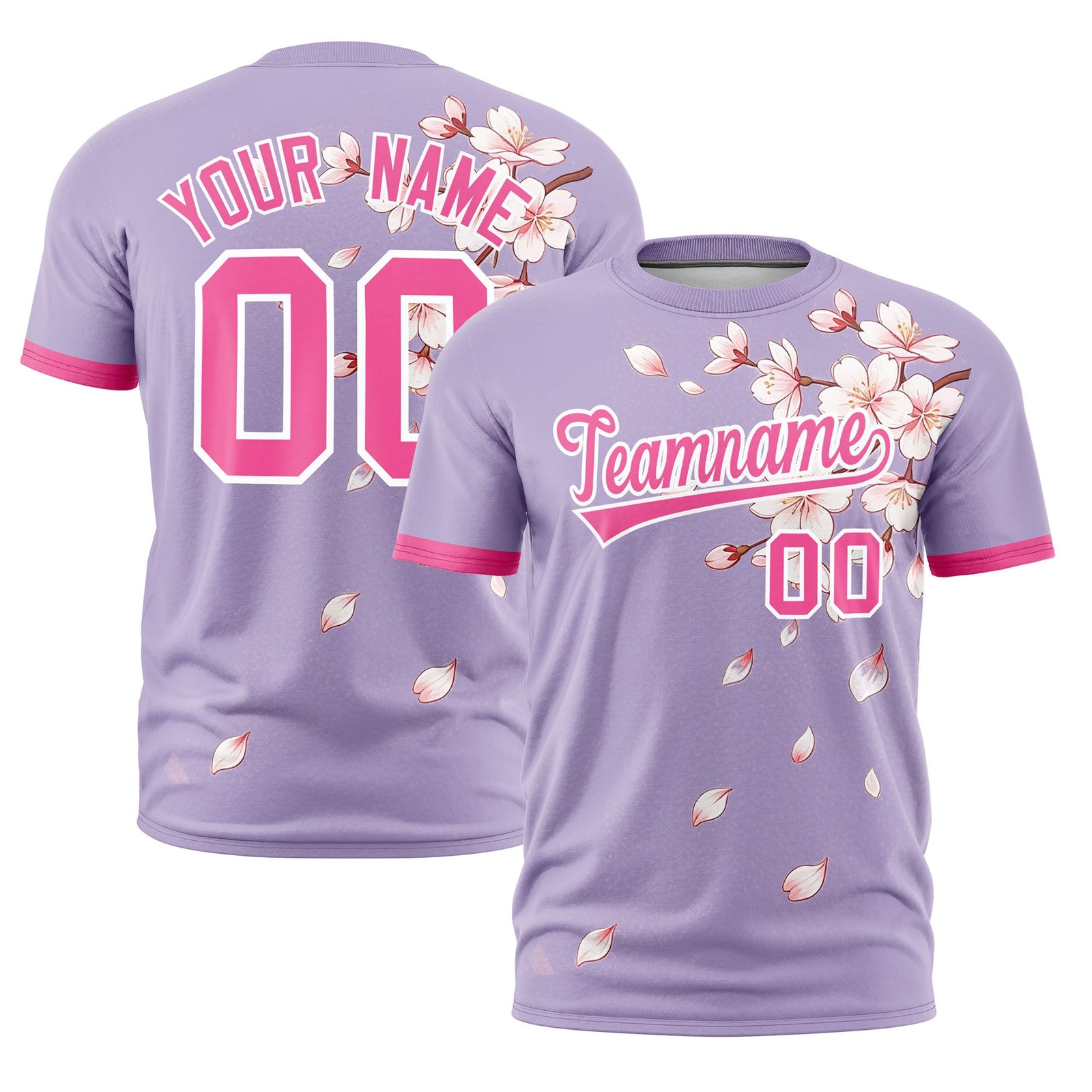 Custom Light Purple Pink White Cherry Blossoms Personalization Stretch Fabric T-shirt| KXKSHOP