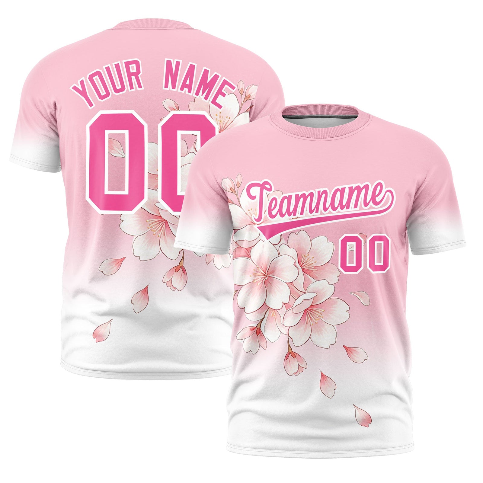 Custom Light Pink White Pink Cherry Blossoms Personalization Stretch Fabric T-shirt| KXKSHOP