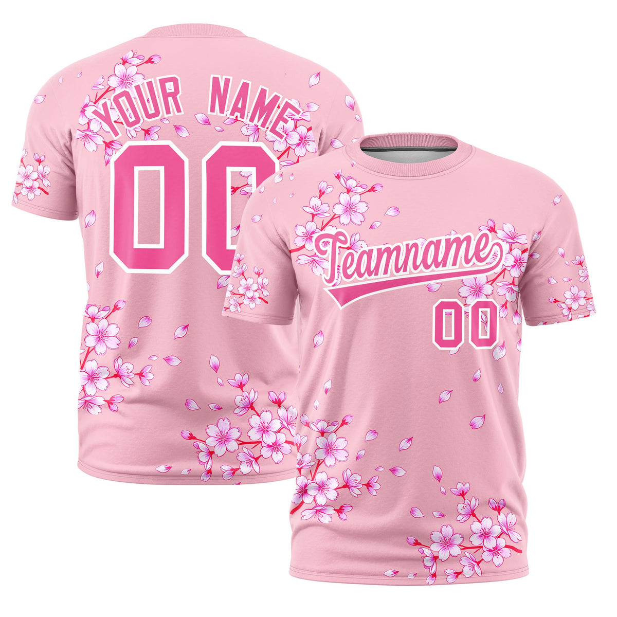 Custom Light Pink Pink White Cherry Blossoms Personalization Stretch Fabric T-shirt| KXKSHOP