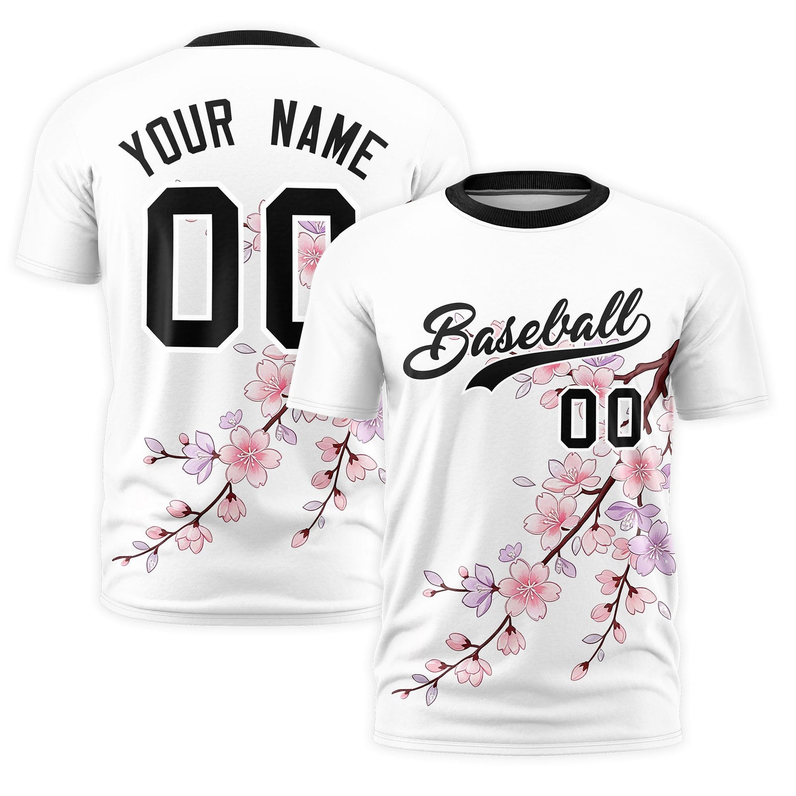 Custom White Black Cherry Blossoms Personalization Moisture-Wicking T-shirt| KXKSHOP
