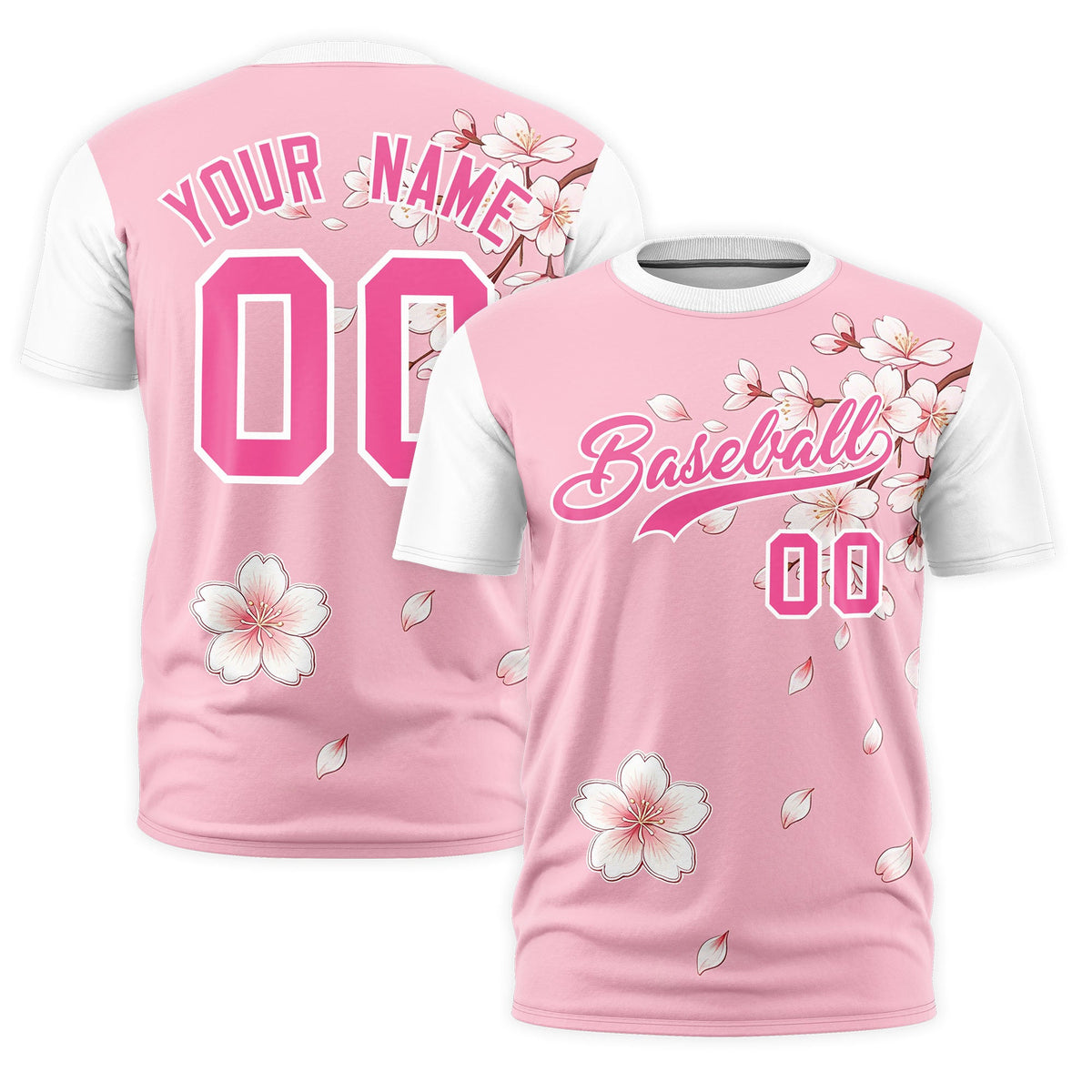Custom Light Pink White Pink Cherry Blossoms Personalization Moisture-Wicking T-shirt| KXKSHOP
