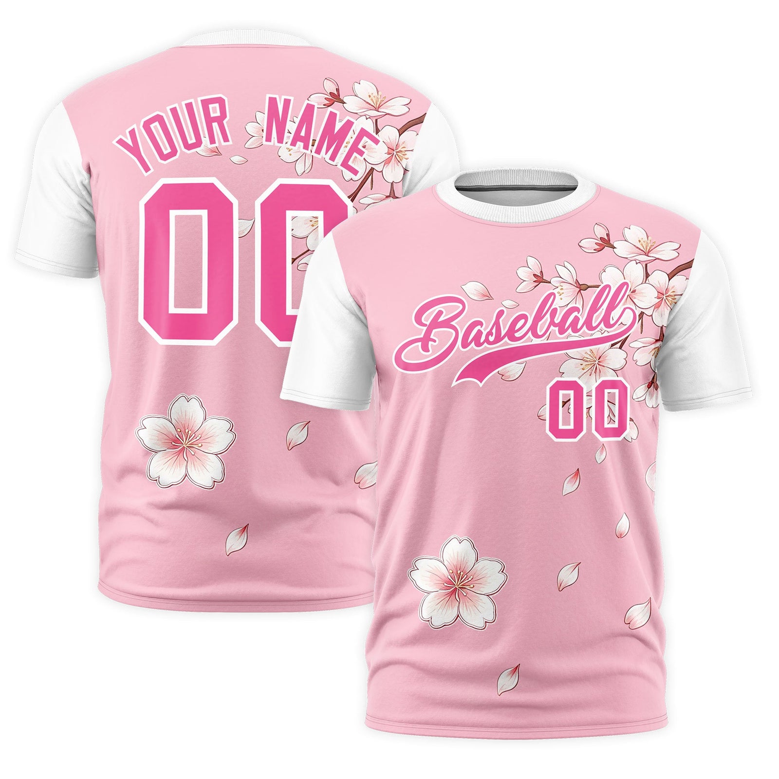 Custom Light Pink White Pink Cherry Blossoms Personalization Moisture-Wicking T-shirt| KXKSHOP