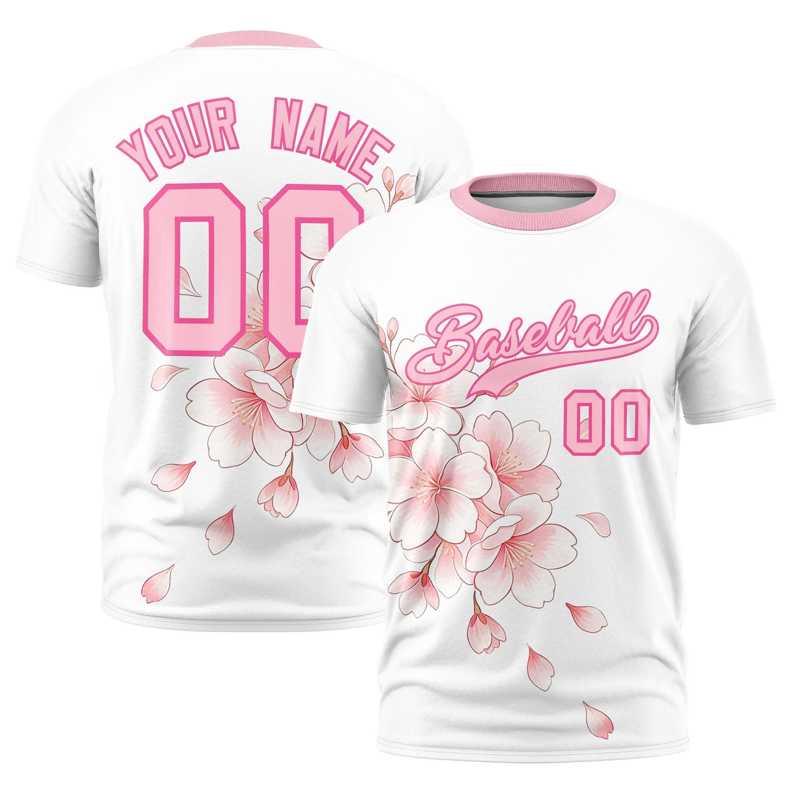 Custom White Light Pink Pink Cherry Blossoms Personalization Moisture-Wicking T-shirt| KXKSHOP