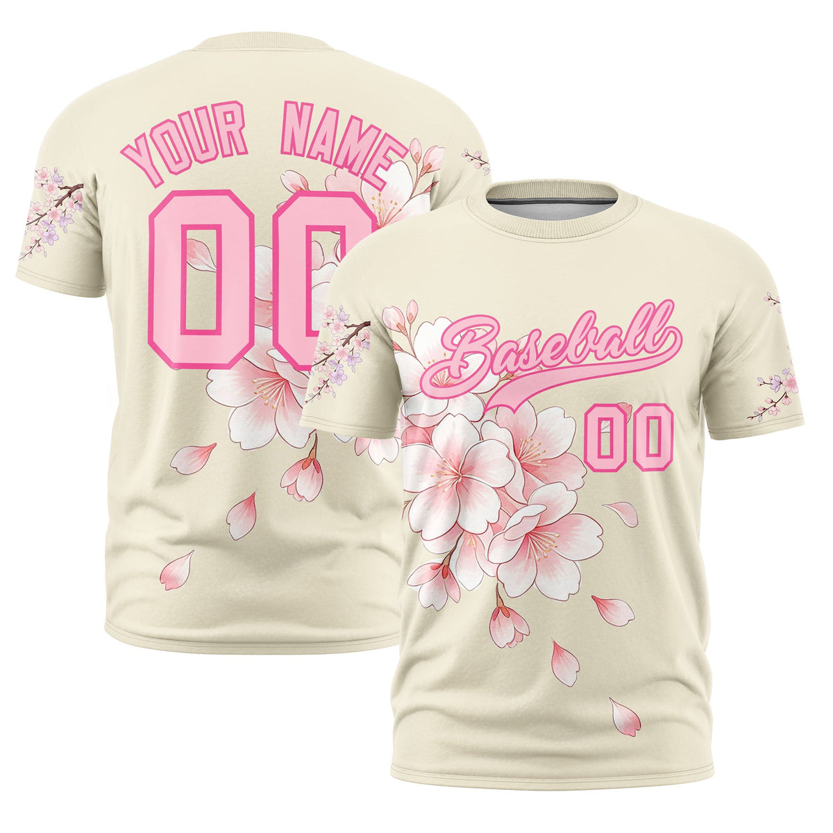 Custom Light Khaki Light Pink Pink Cherry Blossoms Personalization Moisture-Wicking T-shirt| KXKSHOP