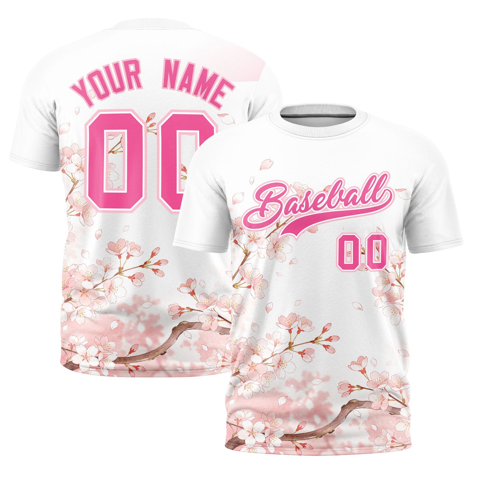 Custom White Pink Light Pink Cherry Blossoms Personalization Moisture-Wicking T-shirt| KXKSHOP