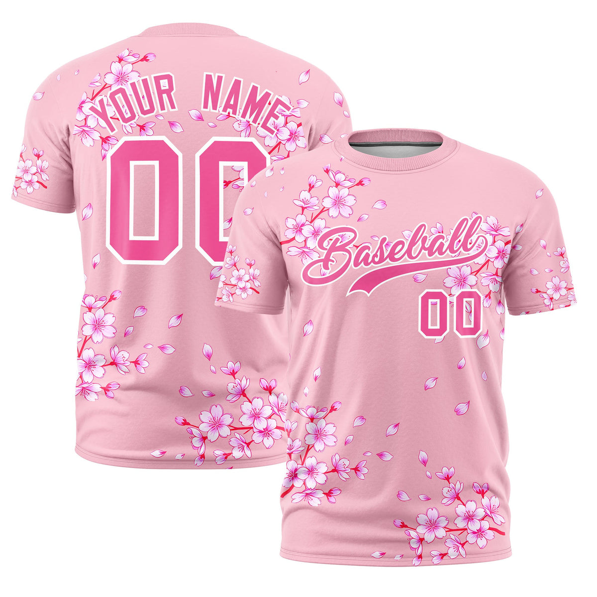 Custom Light Pink Pink White Cherry Blossoms Personalization Stretch Fabric T-shirt| KXKSHOP
