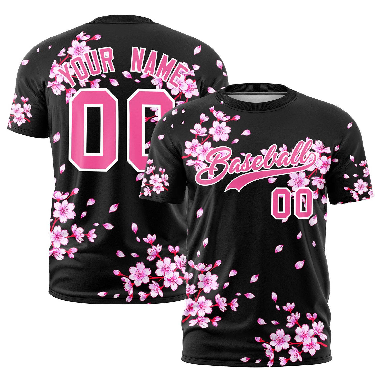 Custom Black Pink White Cherry Blossoms Personalization Moisture-Wicking T-shirt| KXKSHOP