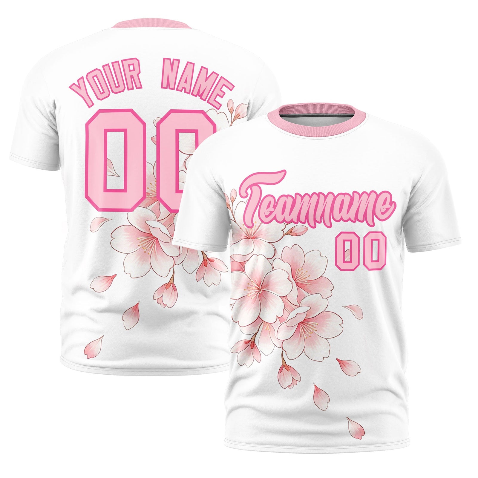 Custom White Light Pink Pink Cherry Blossoms Personalization Moisture-Wicking T-shirt| KXKSHOP