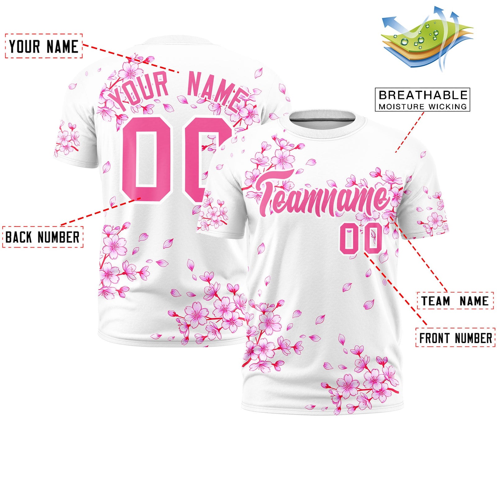 Custom White Pink Cherry Blossoms Personalization Stretch Fabric T-shirt| KXKSHOP