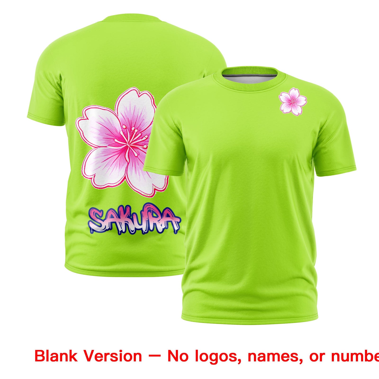 Custom Neon Green Pink Royal Blue Cherry Blossoms Personalization Stretch Fabric T-shirt| KXKSHOP