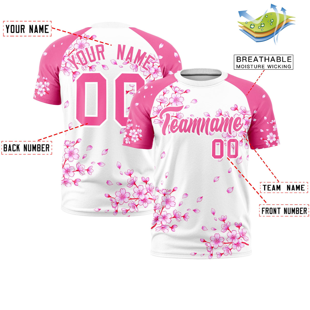 Custom White Pink Cherry Blossoms Personalization Moisture-Wicking T-shirt| KXKSHOP