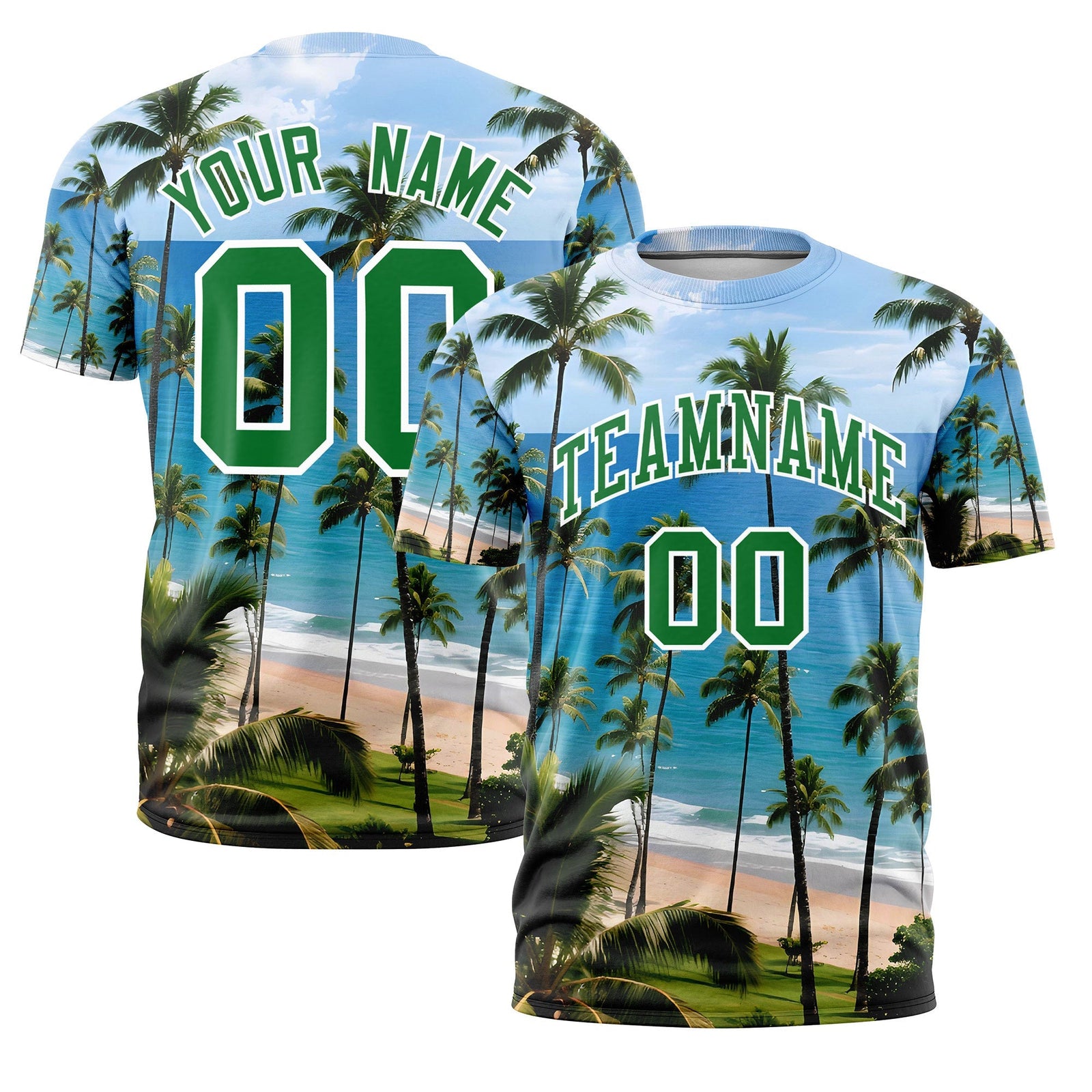 Custom Kelly Green White Graffiti Pattern Hawaiian Style T-shirt| KXKSHOP