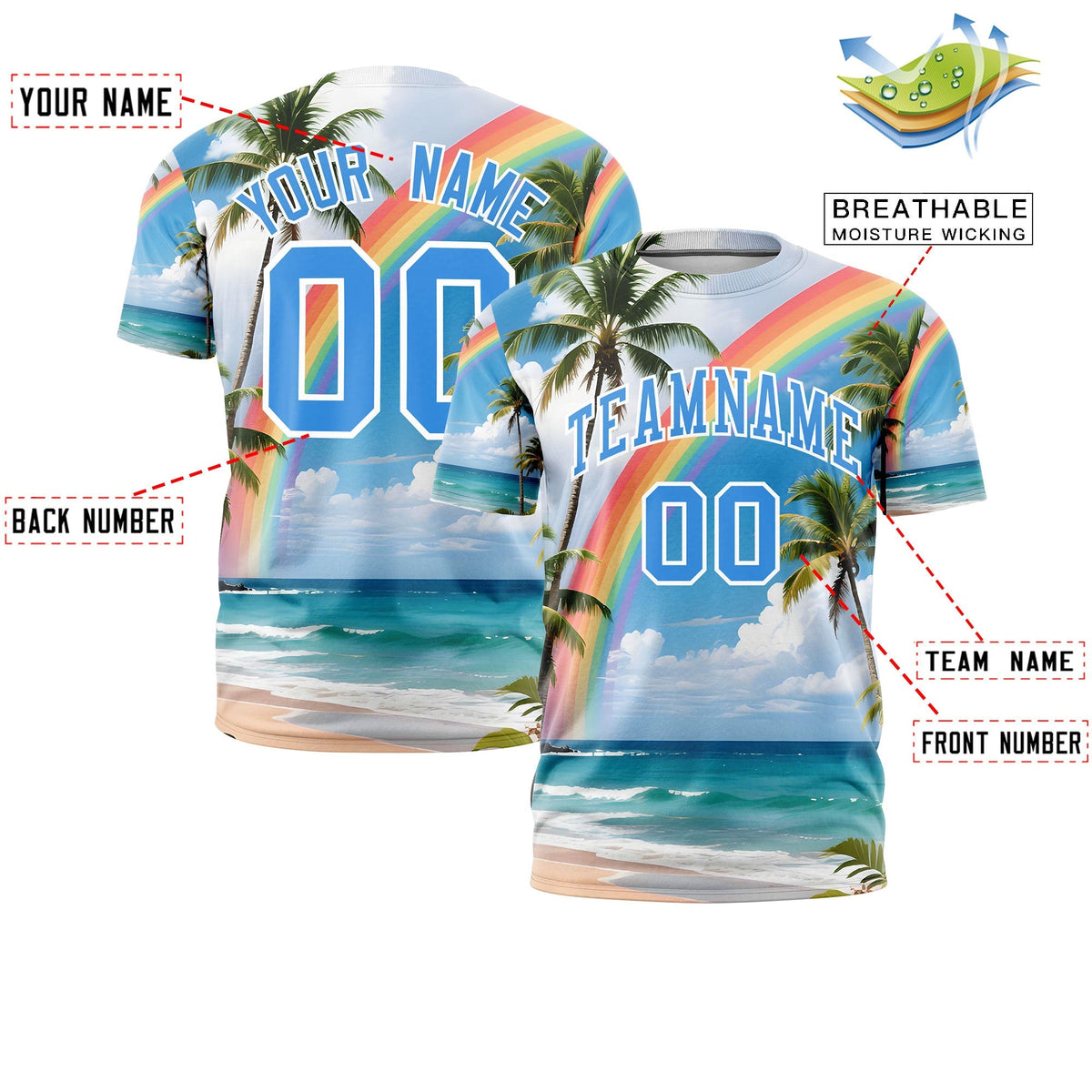 Custom Powder Blue White Graffiti Pattern Hawaiian Style T-shirt| KXKSHOP