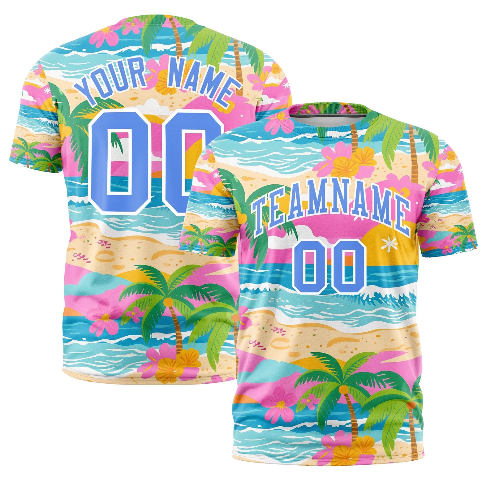 Custom Light Blue White Graffiti Pattern Hawaiian Style T-shirt| KXKSHOP