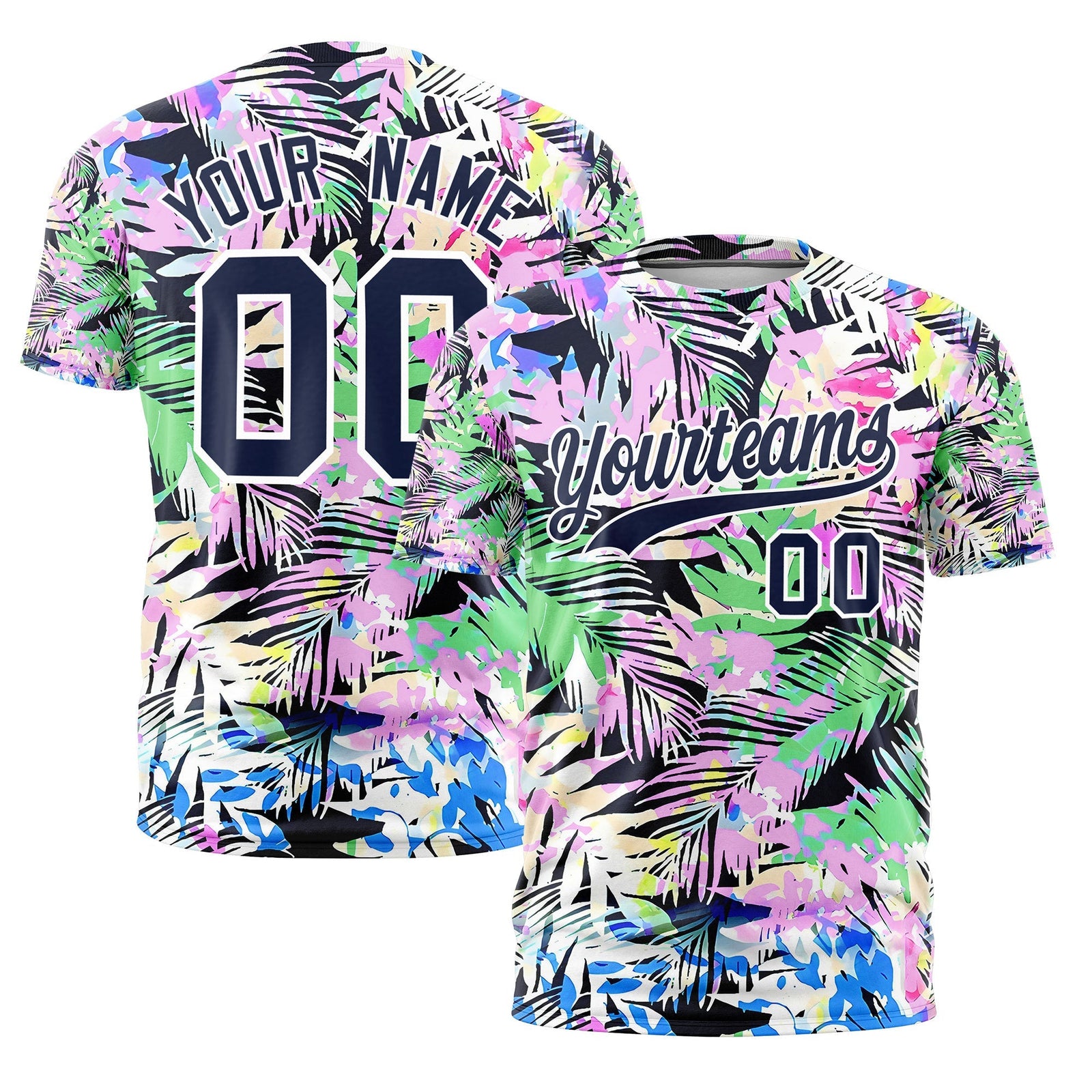 Custom Navy White Graffiti Pattern Hawaiian Style T-shirt| KXKSHOP