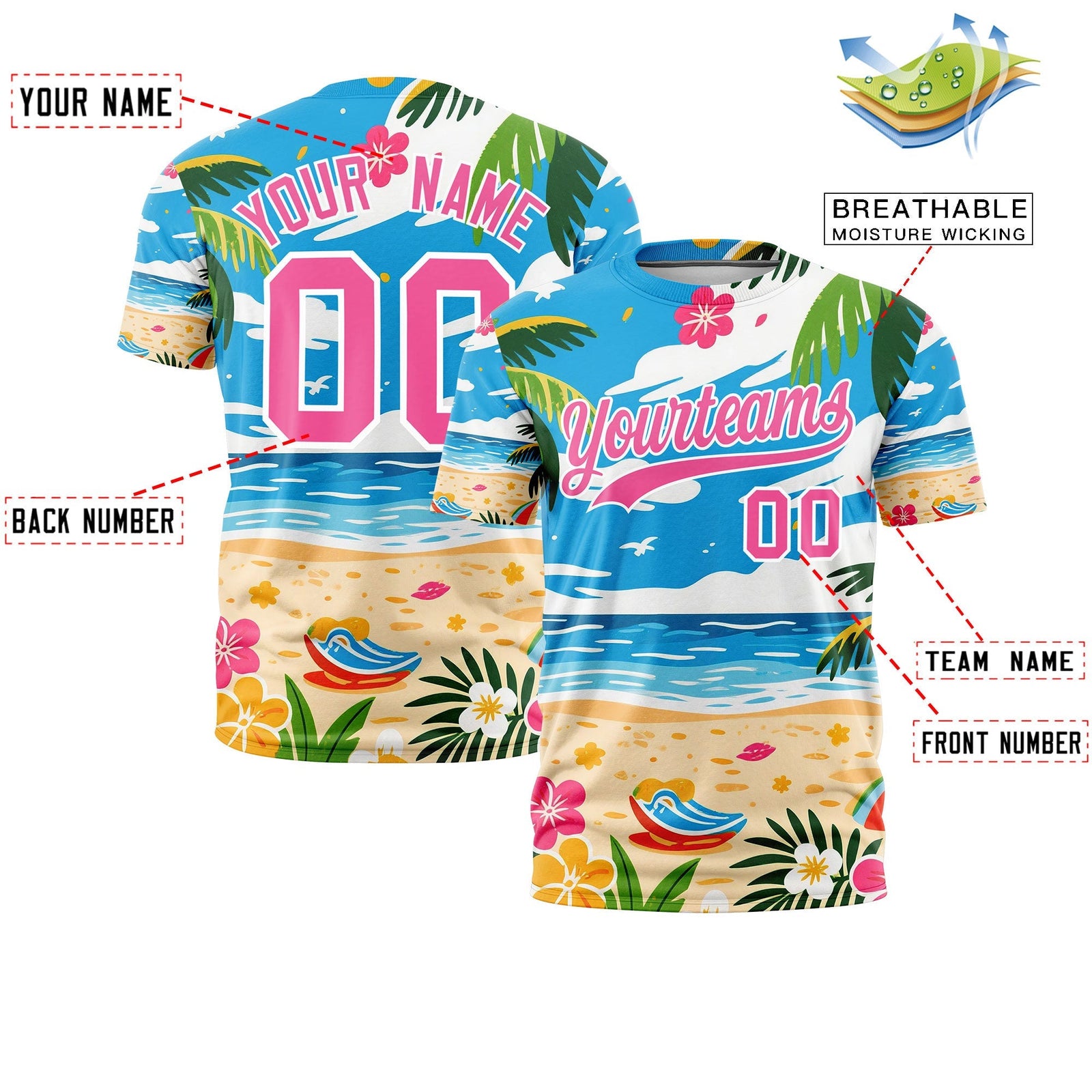 Custom Pink White Graffiti Pattern Hawaiian Style T-shirt| KXKSHOP