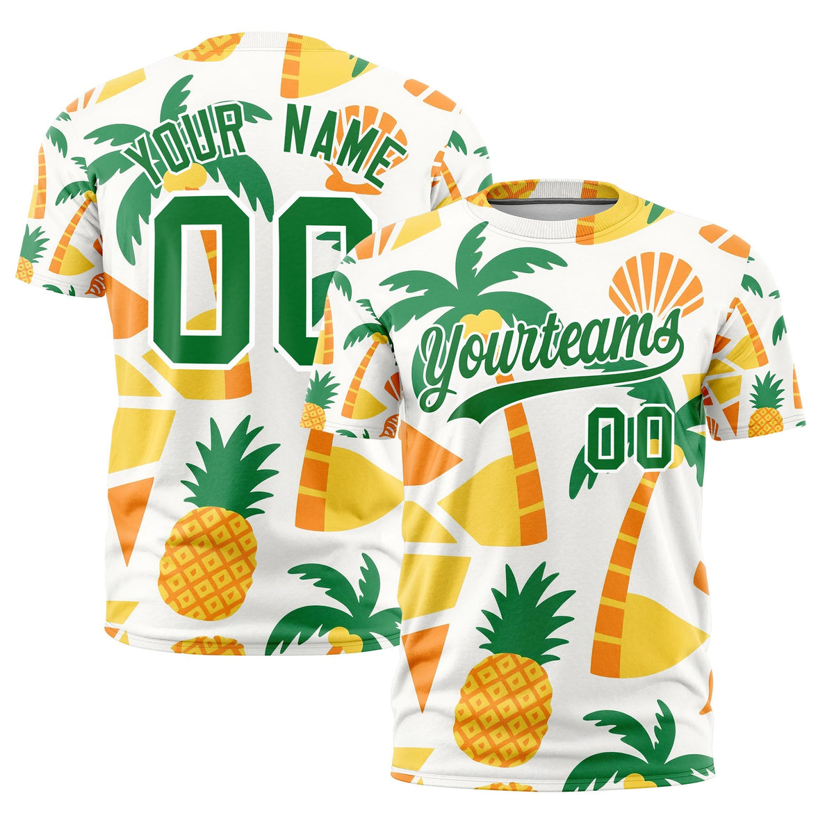 Custom Kelly Green White Graffiti Pattern Hawaiian Style T-shirt| KXKSHOP