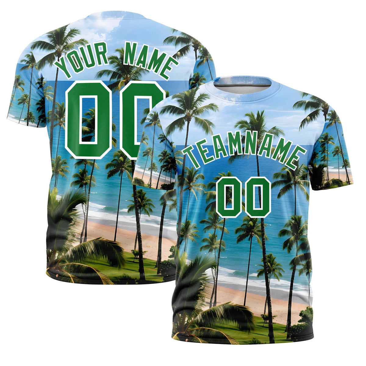 Custom Kelly Green White Graffiti Pattern Hawaiian Style T-shirt| KXKSHOP