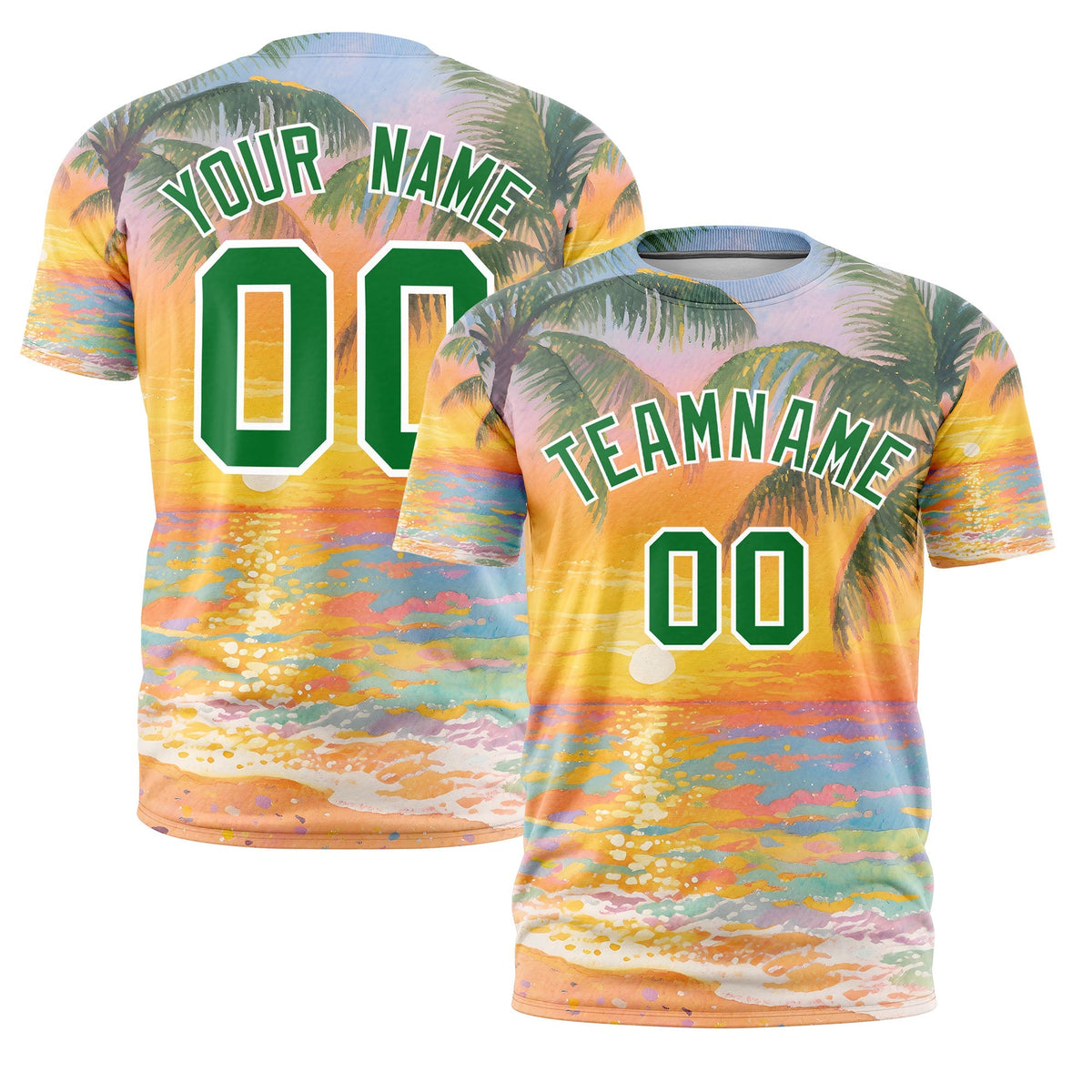 Custom Kelly Green White Graffiti Pattern Hawaiian Style T-shirt| KXKSHOP