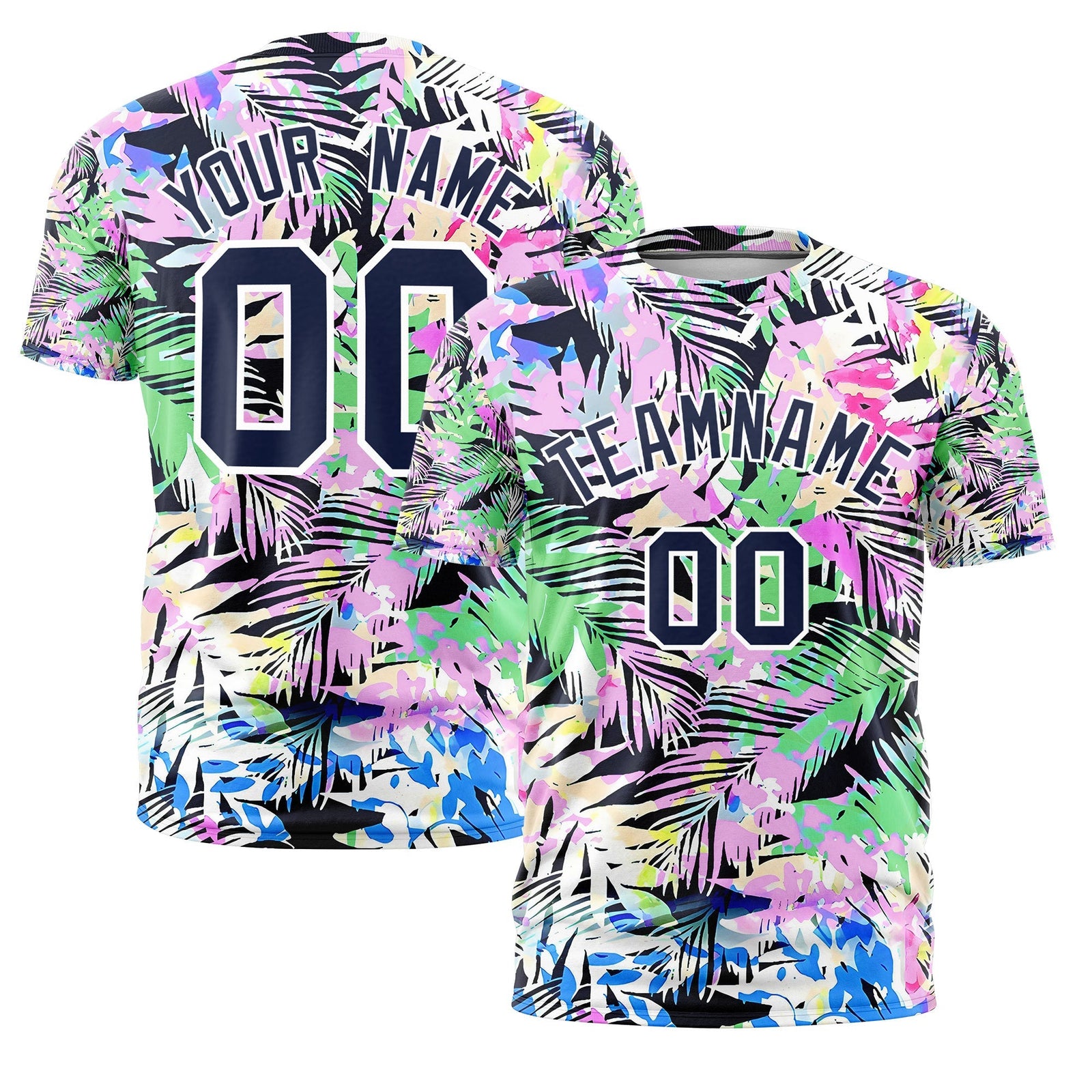 Custom Navy White Graffiti Pattern Hawaiian Style T-shirt| KXKSHOP