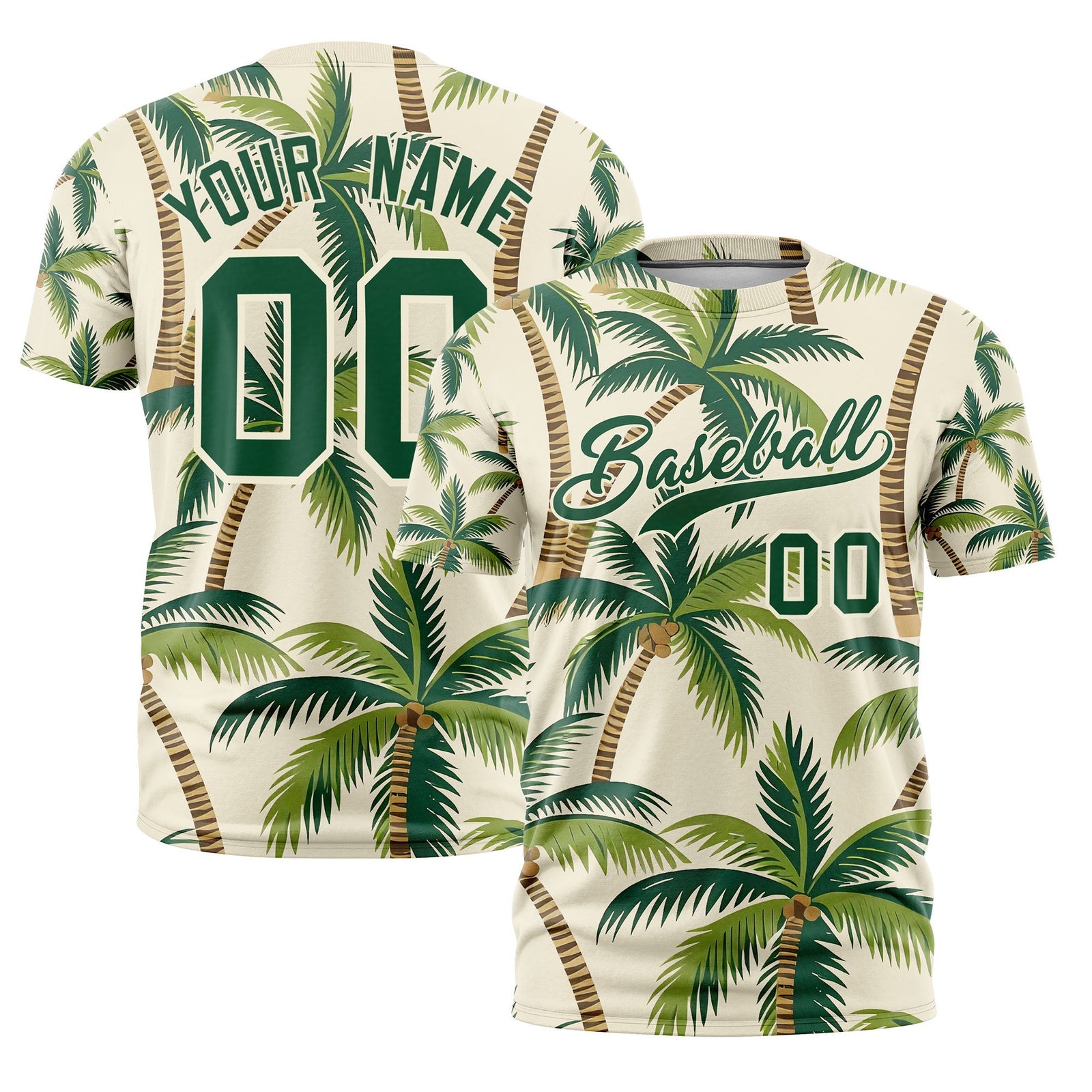 Custom Dark Green Cream Graffiti Pattern Hawaiian Style T-shirt| KXKSHOP
